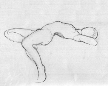 Svartvit kroki av ritad kropp som ligger ned